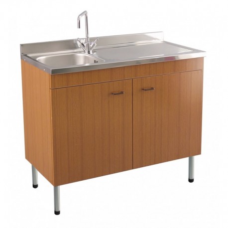 Mobile sottolavello teak 80x50 + lavello inox 1 vasca con gocciolatoio a destra