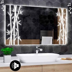 Specchio da Bagno Su Misura con Angoli Squadrati Altoparlante Bluetooth e Disegno Sabbiato Retroilluminato led 20W art. speA23