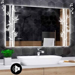 Specchio da Bagno Su Misura con Angoli Squadrati Altoparlante Bluetooth e Disegno Sabbiato Retroilluminato led 20W art. speA24