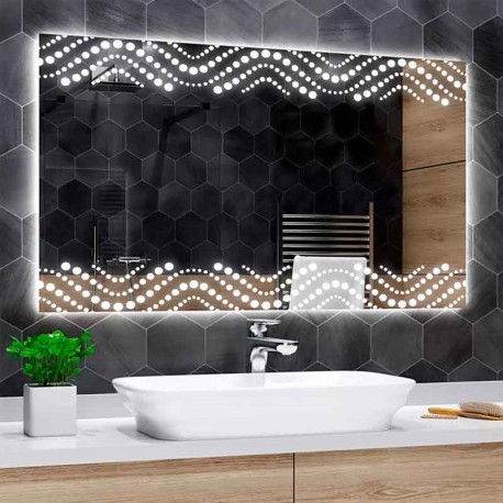 Specchio Bagno Su Misura Filo Lucido Retroilluminante led 20W con disegno sabbiato mod. SpeA27