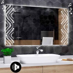 Specchio da Bagno Su Misura con Angoli Squadrati Altoparlante Bluetooth e Disegno Sabbiato Retroilluminato led 20W art. speA28