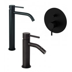 Miscelatori Lavabo Alto + Bidet + Incasso Doccia con Deviatore paffoni light exclusive edition in ottone rifinito nero opaco