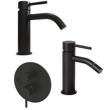 Miscelatori Lavabo + Bidet + Incasso Doccia con Deviatore paffoni light exclusive edition in ottone rifinito nero opaco