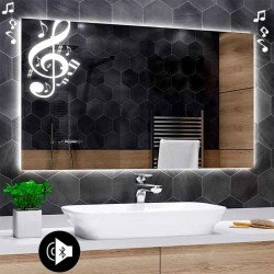 Specchio da Bagno Su Misura con Angoli Squadrati Altoparlante Bluetooth e Disegno Sabbiato Retroilluminato led 20W art. speA33