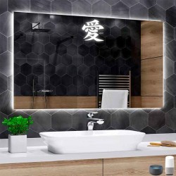 Su Misura Specchio Bagno Smart Orientale con scritta love Retroilluminante led ad accensione vocale tramite alexa o google