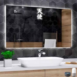 Su Misura Specchio Bagno Smart Orientale con scritta Angel Retroilluminante led ad accensione vocale tramite alexa o google