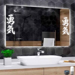 Su Misura Specchio Bagno Smart Orientale con scritta Courage Retroilluminante led ad accensione vocale tramite alexa o google