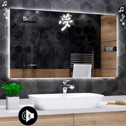 Specchio Bagno Orientale Scritta Dream con Altoparlante Bluetooth + Orologio Strisce Sabbiate Retroilluminante led 20W