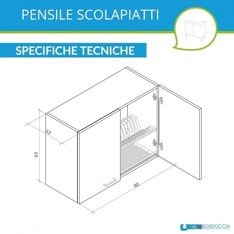 Mobile scolapiatti per cucina bianco 80 cm doppia anta due ripiani