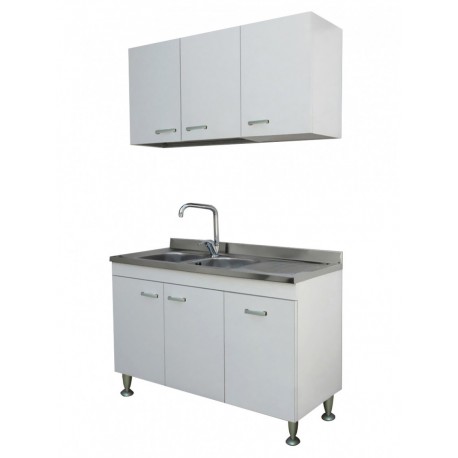 Mobile cucina da 120 cm. a 3 ante finitura Bianco con lavello inox gocciolatoio a destra + 2 pensili