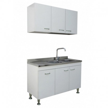 Mobile cucina da 120 cm. a 3 ante finitura Bianco con lavello inox gocciolatoio a sinistra + 2 pensili