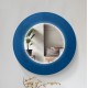 Specchio Bagno Tondo Su Misura Filo Lucido con disegno sabbiato colorato blu Retroilluminante led 20W