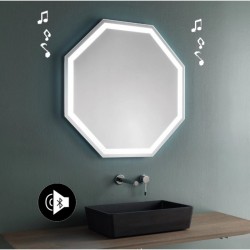 Specchio da Bagno Ottagonale con Altoparlante Bluetooth e Disegno Sabbiato Retroilluminato led 20W