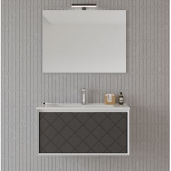 Mobile bagno sospeso Akri di Savinidue da 81 cm completo con lavabo + specchio con lampada led in finitura Lino