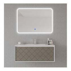 Mobile bagno sospeso Akri di Savinidue da 81 cm completo con lavabo + specchio led in finitura Pietra