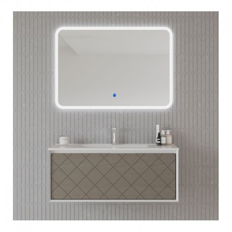 Mobile bagno sospeso Akri di Savinidue da 81 cm completo con lavabo + specchio led in finitura Pietra