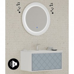 Mobile bagno sospeso Akri di Savinidue da 81 cm con lavabo + specchio led con altoparlante bluetooth in finitura Blu pastello