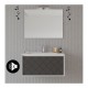 Mobile bagno sospeso Akri di Savinidue da 81 cm con lavabo + specchio lampada led e altoparlante bluetooth in finitura Lino