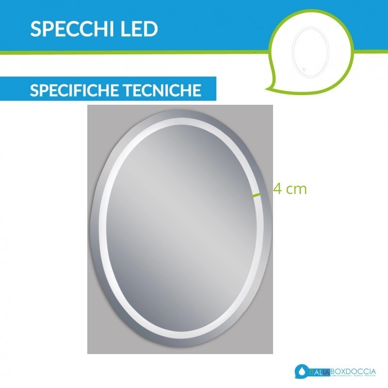 Specchio Da Bagno Ovale Retroilluminato A LED DIDIDADA 76x51 Cm - Luce 3 Colori Dimmerabile, Antiappannamento