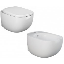 Sanitari sospesi Illusion con fissaggio nascosto di Rak Ceramics Vaso + Bidet in Ceramica Bianco Lucido