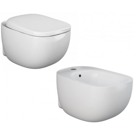 Sanitari sospesi Illusion con fissaggio nascosto di Rak Ceramics Vaso + Bidet in Ceramica Bianco Lucido