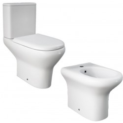 Coppia di sanitari distanziati da parete Compact Rak vaso monoblocco + bidet in ceramica bianco lucido