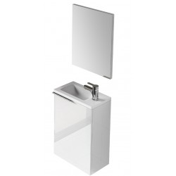 Mobile bagno sospeso 'AXA' in melaminico con lavabo in resina e specchio. Colore bianco laccato