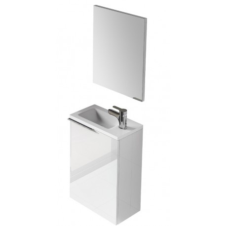 Mobile bagno sospeso 'AXA' in melaminico con lavabo in resina e specchio. Colore bianco laccato