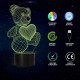 Lampada Teddy Bear 3d in plexiglass con disegno inciso al laser e illuminazione led rgb con telecomando