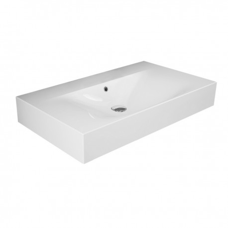 Lavabo sospeso rettangolare senza foro per miscelatore modello Des di Rak Ceramics 61x46 cm in ceramica bianco lucido