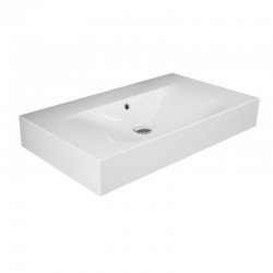 Lavabo sospeso rettangolare senza foro per miscelatore modello Des di Rak Ceramics 81x46 cm in ceramica bianco lucido