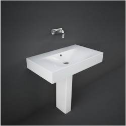 Lavabo con colonna rettangolare senza foro per miscelatore modello Des di Rak Ceramics 61x46 cm in ceramica bianco lucido