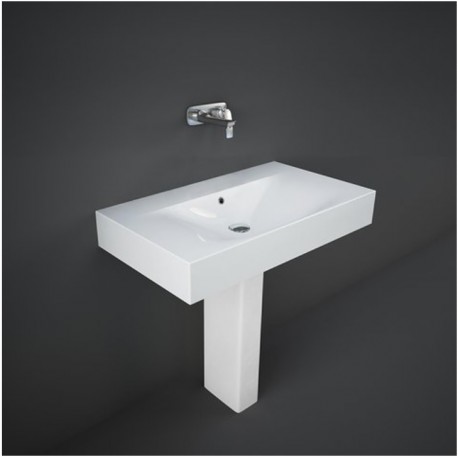 Lavabo con colonna rettangolare senza foro per miscelatore modello Des di Rak Ceramics 61x46 cm in ceramica bianco lucido