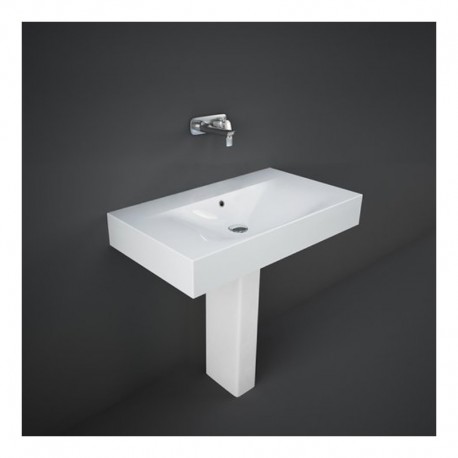 Lavabo con colonna rettangolare senza foro per miscelatore modello Des di Rak Ceramics 81x46 cm in ceramica bianco lucido