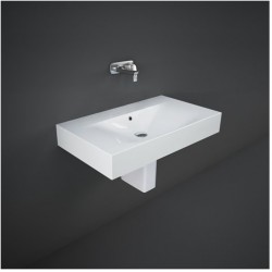 Lavabo con semicolonna rettangolare senza foro per miscelatore modello Des di Rak Ceramics 61x46 cm in ceramica bianco lucido