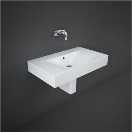 Lavabo con semicolonna rettangolare senza foro per miscelatore modello Des di Rak Ceramics 61x46 cm in ceramica bianco lucido