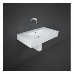 Lavabo con semicolonna rettangolare senza foro per miscelatore modello Des di Rak Ceramics 101x46 cm in ceramica bianco lucido