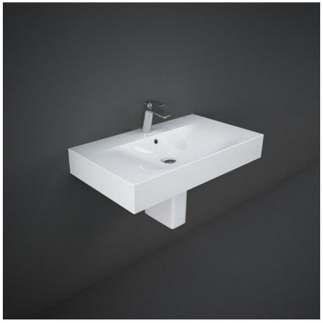 Lavabo con semicolonna rettangolare con foro per miscelatore modello Des di Rak Ceramics 61x46 cm in ceramica bianco lucido