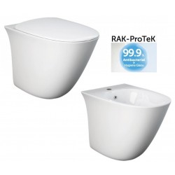 Sanitari sensation con fissaggio nascosto di Rak Ceramics Filomuro Vaso + Bidet Realizzati Con Smalto Antibatterico Protek 