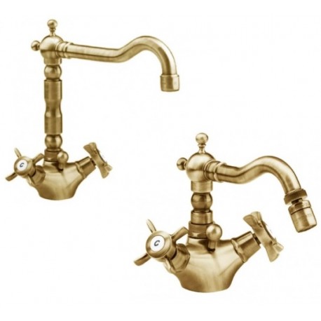 miscelatori monoforo lavabo + bidet con bocca girevole in ottone bronzato anticato eurorama serie orientes stile retrò