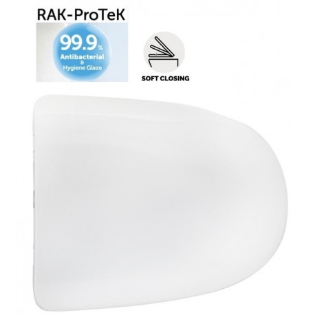 Sedile wc a sgancio rapido soft closing sensation di rak ceramics realizzato con smalto antibatterico protek