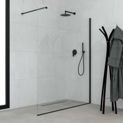 Parete Walk-in da 64 cm Cristallo 6 mm con Trattamento Anticalcare Altezza 190 cm Profilo Nero Opaco