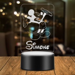 Lampada Topolino 3d personalizzabile con nome in plexiglass disegno inciso al laser e illuminazione led rgb con telecomando