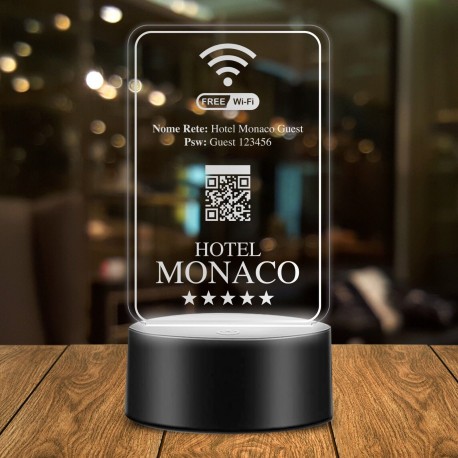 Lampada 3d personalizzabile con dati WIFI Hotel Albergo in plexiglass con disegno al laser e illuminazione led 