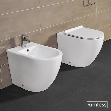 Sanitari New York di Linpha Sanitary Vaso + Bidet in Ceramica Bianco Lucido