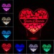 Lampada Cuore 3d personalizzabile con nome in plexiglass disegno inciso al laser e illuminazione led rgb con telecomando