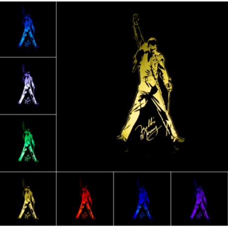 Lampada Freddie Mercury Queen 3d in plexiglass disegno inciso al laser e illuminazione led rgb con telecomando