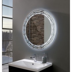 Specchio Bagno Tondo Su Misura Filo Lucido con disegno sabbiato Retroilluminante led 20W mod. New York