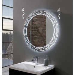 Specchio da Bagno Rotondo con Altoparlante Bluetooth e Disegno Sabbiato Retroilluminato led 20W art. New York