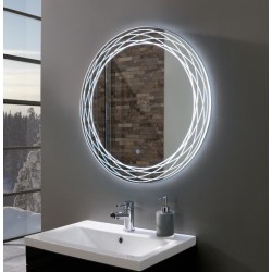 Specchio Bagno Tondo Su Misura con disegno sabbiato Retroilluminante led 20W e pulsante touch integrato art. New York